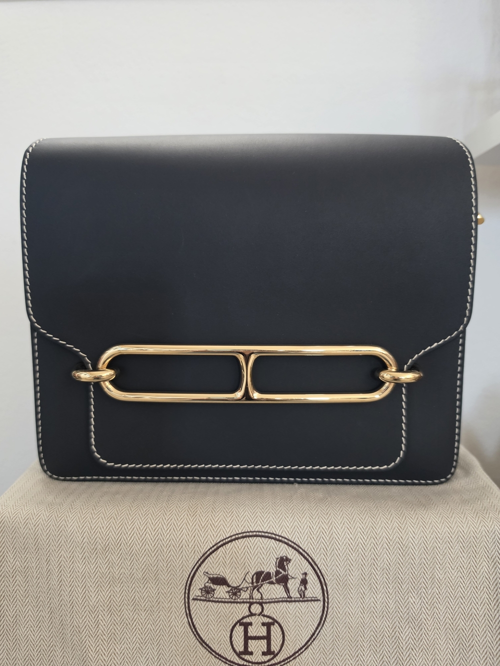 Authentic Hermes Roulis Sombrero 23 Black W/Gold Hardware